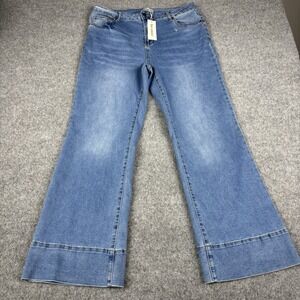 Luvamia Womens Jeans 33x30 Wide Leg High Rise Stretch‎ NWT Trendy Casual Blue